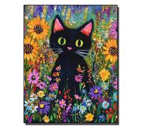 HOLXSW Pintar por Numeros Chat noir des champs de fleurs DIY Cuadro al óleo con números para Kit de Pintura al óleo Digital para Adultos de Lienzo decoración para el hogar 40x50cm Sin marco