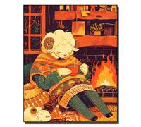 HOLXSW Pintar por Numeros Des moutons près de la cheminée DIY Cuadro al óleo con números para Kit de Pintura al óleo Digital para Adultos de Lienzo decoración para el hogar 40x50cm Sin marco