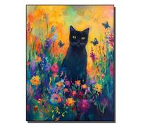 HOLXSW Pintar por Numeros DIY Cuadro al óleo con números para Kit de Pintura al óleo Digital para Adultos de Lienzo decoración para el hogar Chat noir dans le jardin fleuri 40x50cm Sin marco
