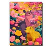 HOLXSW pintar por numeros para adultos Capybaras et cerfs dans un paradis peint Kits de regalo de pintura al óleo digital de bricolaje arte de lienzo decoración del hogar -16 * 20 pulgadas Sin marco