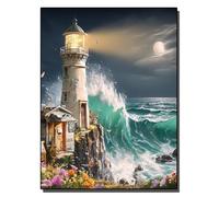 HOLXSW Pintar por Numeros para Adultos Pintura por Números con Pinceles y Pinturas Decoraciones para el Hogar Phare Mer de nuit 40 * 50cm Sin marco