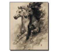 HOLXSW Pintar por Numeros para Adultos Pintura por Números con Pinceles y Pinturas Decoraciones para el Hogar Deux chevaux au galop 40 * 50cm Sin marco