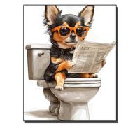 HOLXSW pintar por numeros para adultos Un chien lisant un journal assis sur les toilettes Kits de regalo de pintura al óleo digital de bricolaje arte de lienzo decoración del hogar -40x50cm Sin marco