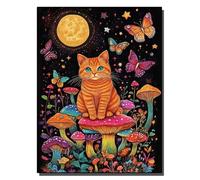 HOLXSW Pintura de bricolaje por números arte Kits Chat orange au clair de lune et champignons pintados a mano Dibujo lienzo Imágenes por números Decoración para el hogar Regalo 40x50cm Sin marco