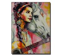 HOLXSW Pintura de bricolaje por números arte Kits Une femme tenant une guitare et un cheval pintados a mano Dibujo lienzo Imágenes por números Decoración para el hogar Regalo 40x50cm Sin marco