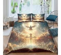 Holy Dove Housse de Couette 3 Pièces Microfibre résistante 3D Imprimée Respirante Spiritual Art Style Parure de Lit avec Fermeture Éclair Douce for Enfant Double（200x200cm）