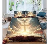 Holy Dove Housse de Couette Microfibre résistante 3 Pièces 3D Effet Douce Christian Spiritual Art Parure de Lit avec Fermeture Éclair Confortable for Garçons Adolescents King（220x240cm）