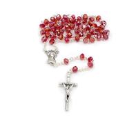 Holy Family Chapelet effet cristal rouge avec croisière avec l'image de Notre-Dame et Croix/Grains 6 mm/Collier chapelet religieux/Produit italien, Unisex, Cristal, Sans objet