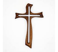 Holy Family Crucifix Croix effet bois mural 29 cm Résine et poudre de marbre/crucifix en clé moderne | Unique dans son genre | Produit artisanal fabriqué en Italie (19 cm)