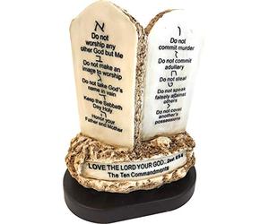 Holy Land Market Ten Commandments Tablettes - Résine sur Base en Bois, Plaque 10 Commandements, décalogue donné à Moïse sur Le Mont Horeb - 16,5 cm de Haut