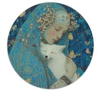 Holy Little White Fox Held in The Femme's Arms 1000pcs (67.5x67.5cm) Puzzles Adaptés Aux Adultes Et Aux Personnes Âgées De 14 Ans Et Plus
