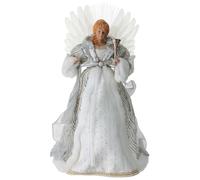 Holyart Anges de Noël et Objets décoratifs: Ange vêtu de Blanc en Tissu avec Strass argentés - Pointe de Sapin 35x15x40 cm