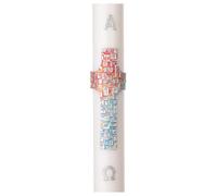 Holyart Bougies, cierges, chandelles: Cierge pascal blanc alpha et oméga croix argent multicolore 8x120 cm