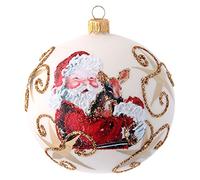 Holyart Boules de Noël: Boule Blanche Père Noël et biche 100 mm