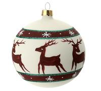 Holyart Boules de Noël: Boule Noël Vert Rouge Blanc Rennes 100 mm Verre soufflé
