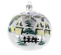 Holyart Boules de Noël: Boule Sapin Noël 120 mm Verre soufflé Village Alpin enneigé