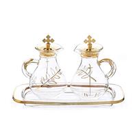 Holyart Burettes messe en Verre et Plateau décorés en Or