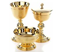 Holyart Calice ciboire et Coupe de Communion crénelés Or, Patène