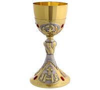 Holyart Calice doré eucharistie Chi-Rho IHS et Pierres Rouges 23 cm