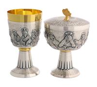 Holyart Calice et ciboire métal ciselé Cène 20 cm, Ciboire
