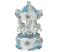 Holyart Carrousel Musical Bleu Chevaux Finitions Blanches et argentées 15 cm Bagutta