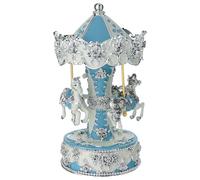 Holyart Carrousel Musical Bleu Chevaux Finitions Blanches et argentées 23 cm Bagutta