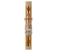 Holyart Cierge Pascal Cire Abeilles Renfort Agneau Croix Fond Or 8x120cm