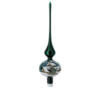 Holyart Cimier Sapin de Noël: Cimier Vert Sapin Noël Maisons enneigées Verre soufflé 35 cm