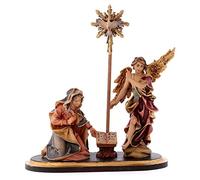 Holyart Crèche Noël Val Gardena: Groupe Annonciation sur piédestal 5 pcs crèche Original Bois Val Gardena 10 cm