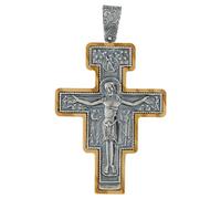 Holyart Crucifix de Saint-Damien Argent 925 Bois d'olivier 8x6 cm