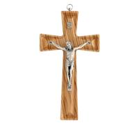 Holyart Crucifix en bas-relief bois olivier 20 cm corps Christ métal