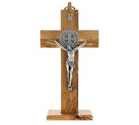 Holyart Crucifix St. Benoît bois d'olivier pour table ou mur, 12 cm (4.73 inc.)