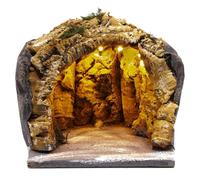 Holyart Grotte 20x20x20 cm avec éclairage crèche de Naples en liège et bois avec effet rocheux