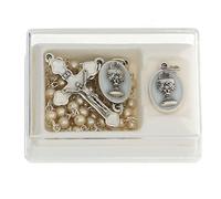 Holyart Icônes, tableaux et statuettes: Set souvenir Communion chapelet argenté et grains verre nacré