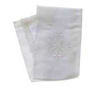 Holyart Nappe pour calice en lin et polyester avec broderie en forme de croix blanche - Purificatoire mi-lin - 28 cm x 48 cm - 50% lin, 50% polyester - PM001028