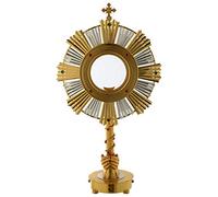 Holyart Ostensoir Grande Hostie Bicolore Mains et Pierres Laiton 75 cm