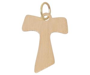 Holyart Pendentif croix: Tau or jaune 750/00 effet bois 1,55 gr