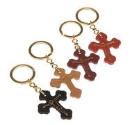 Holyart Porte-clefs croix trilobée cuir Medjugorje, Brun