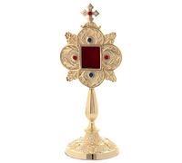 Holyart Reliquaire Pierres colorées et Lunule carrée Laiton doré