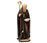 Holyart Saint Benoît de Nursie avec Corbeau et Pain Bois Val Gardena, 12 cm (4.73 inc.)
