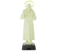 Holyart Statues en résine et PVC: Statue Padre Pio Fluorescente avec Rose Rose et auréole 21 cm