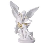 Holyart Statues en résine et PVC: Statue Saint Michel résine Blanche avec décorations Or 15 cm