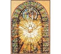 Holyart Tableaux, gravures, manuscrit enluminé: Image Saint-Esprit vitrage coloré bois