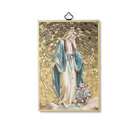 Holyart Tableaux, gravures, manuscrit enluminé: Impression sur bois Vierge Miraculeuse avec Médailles Prière puissante ITA