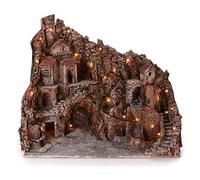 Holyart Village avec Fontaine Four et ruisseau 60x82x50 cm éclairé crèche Naples 10-12 cm
