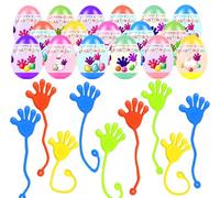 Holydeck Lot de 24 œufs de Pâques pré-remplis avec jouets collants pour enfants, filles et garçons, remplis de paniers de Pâques, souvenirs de fête, remplis d'œufs et récompenses pour