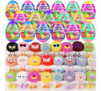 Holydeck Lot de 24 œufs de Pâques pré-remplis avec jouets en peluche, porte-clés, jouet en peluche idéal pour les enfants, les garçons et les filles, les paniers de Pâques, les cadeaux de fête, les