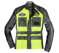 HolyFreedom Quattro Vision Blouson de moto en cuir/textile, noir/néon, Taille S