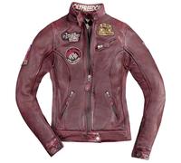HolyFreedom Zero Blouson en cuir de moto pour femmes, Rouge bordeaux, Taille XXL