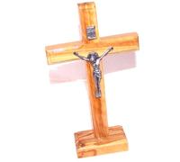 Holylandmarket - Olive Wood Crosses Crucifix latin sur table ou debout de Bethléem (13,5 cm de haut).